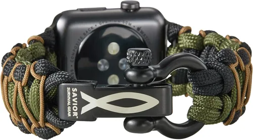 Vista 29 de Savior Survival Gear - Correa de repuesto para Apple Watch de 1.65”/42 mm, hecha de 550 cuerda de paracaídas con grillete ajustable de acero Negro