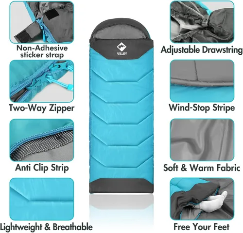 Vista 3 de VILLEY Camping Sleeping Bag for Adults Boys and Girls, Lightweight Compact Backpacking Sleeping Bag for Outdoor, Traveling, Hiking