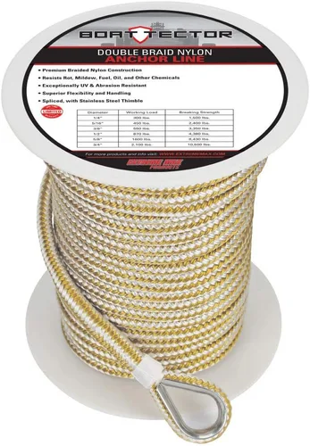 Vista 22 de Extreme Max 3006.2514 BoatTector - Línea de anclaje de nailon con doble trenza con dedal, 1/2" x 150', color blanco con trazador azul Blanco con azul