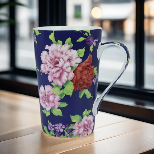 Vista 3 de Tazas de café lindas de 13 onzas para mujer, tazas de café con diseño floral de porcelana de hueso, tazas de té para mamá, mujeres, regalos