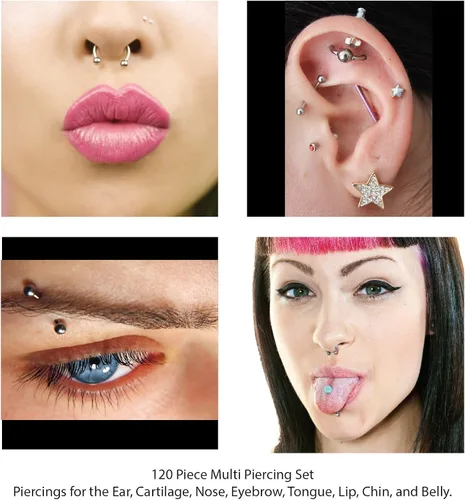 Vista 3 de BodyJ4You 120PC Body Piercing Jewelry - Ear Tragus Cartilage Daith Nose Septum Lip Belly Button - 14G 16G 18G 20G RANDOM Mix - Horseshoes Rings