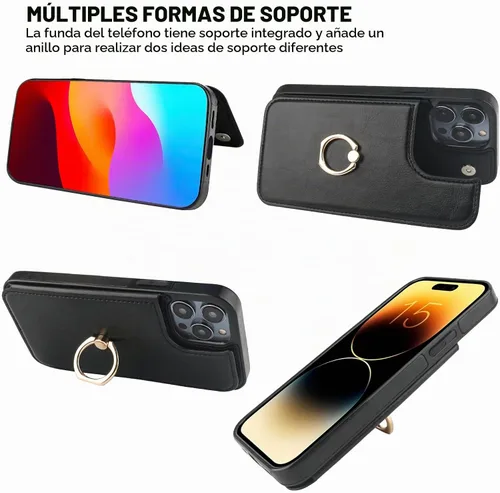 Vista 4 de ONETOP Funda tipo cartera para iPhone 15 Pro Max con tarjetero de crédito Negro