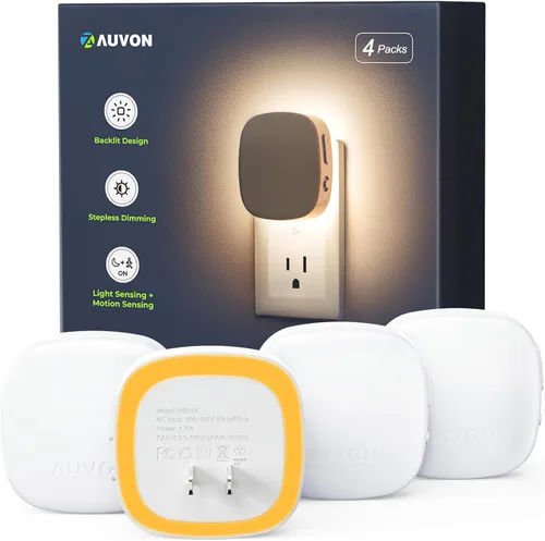 Vista 9 de AUVON - Luz nocturna LED enchufable con retroiluminación y sensor de movimiento y sensor de atardecer a amanecer, luz nocturna regulable de luz