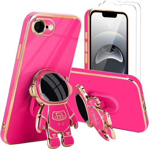 Vista 86 de Pepmune - Funda para iPhone 15 con soporte de astronauta 3D, color negro [2 Screen Protector], Luxury Electroplated Soft TPU Cover with Kickstand