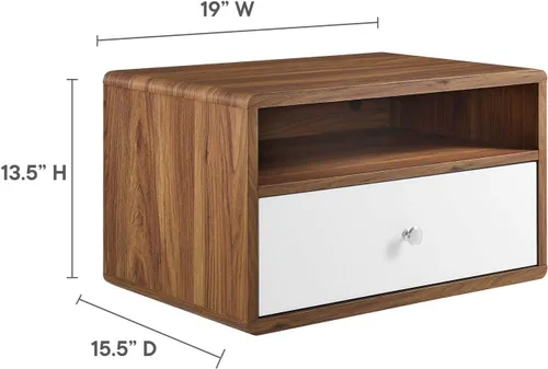 Vista 3 de Modway MOD-7059-WAL-WHI - Mesita de noche para montaje en pared, color nogal blanco