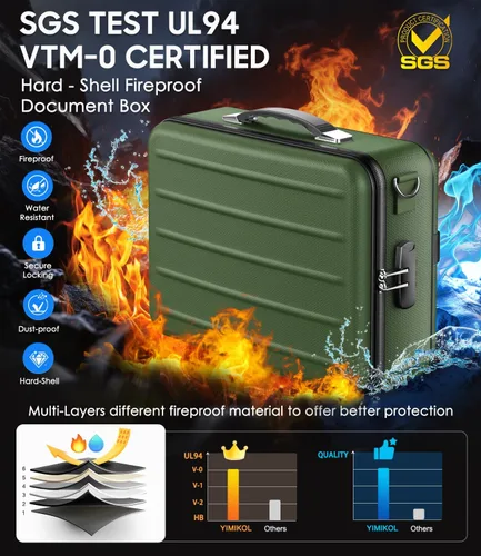Vista 2 de Caja de Documentos Ignífuga con Cerradura, Caja de Seguridad de Cáscara Dura Ignífuga para Documentos del Hogar, Caja de Archivos Ignífuga Portátil
