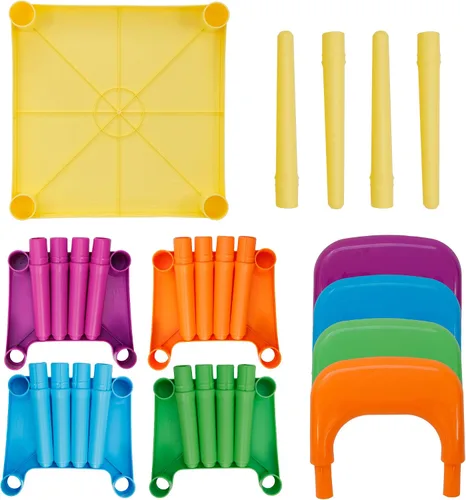 Vista 6 de Juego de mesa y 4 sillas para niños, escritorio de plástico resistente para niños pequeños para leer, arte, tareas