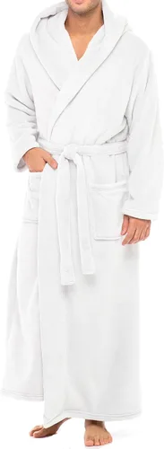 Vista 48 de Alexander Del Rossa Bata de baño de vellón afelpado suave, con capucha, para hombre, bata larga y cálida Verde militar