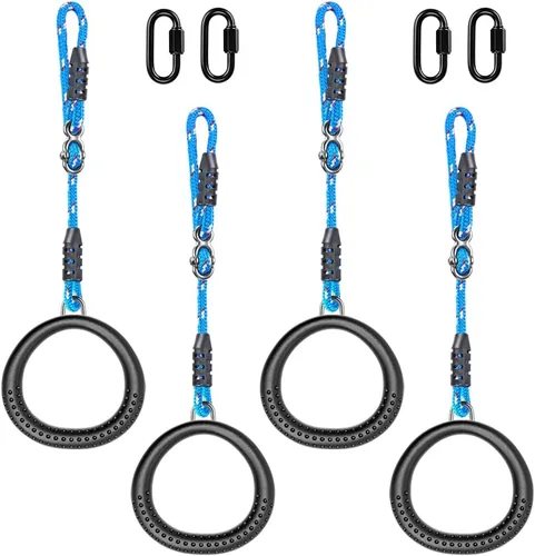 Vista 10 de SELEWARE Anillos de columpio de trapecio, anillos de gimnasia antideslizantes, anillos de ejercicio para gimnasio en casa, patio de recreo, guerrero