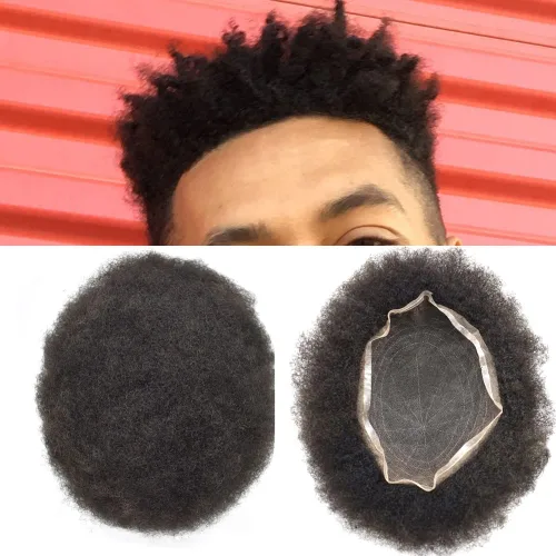 Vista 10 de Afro - Toupee - Toupee para hombre, encaje suizo, rizado, para hombres negros, hombres afroamericanos, todos los encajes, sistemas de reemplazo