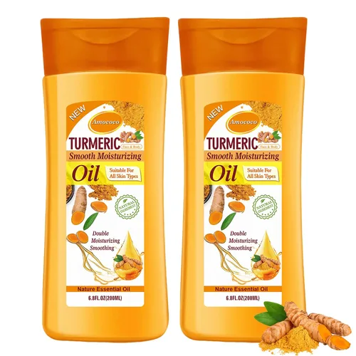 Vista 12 de Aceite corporal de cúrcuma de 6.8 fl oz para masaje e hidratación diaria, hidratación profunda con vitamina E, colágeno, aceite de cúrcuma para cara
