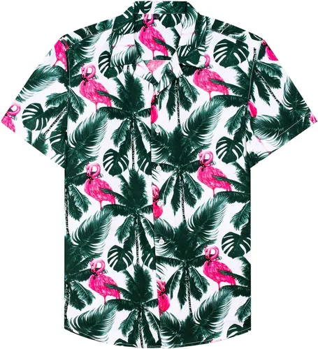 Vista 2 de J.VER - Conjunto de camisa hawaiana para hombre, estilo informal, con botones y manga corta, con shorts estampados, conjunto hawaiano tropical