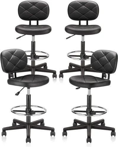 Vista 16 de KLASIKA Silla de dibujo con respaldo, taburete giratorio de cuero sintético ajustable en altura con anillo para el pie, silla de oficina ergonómica