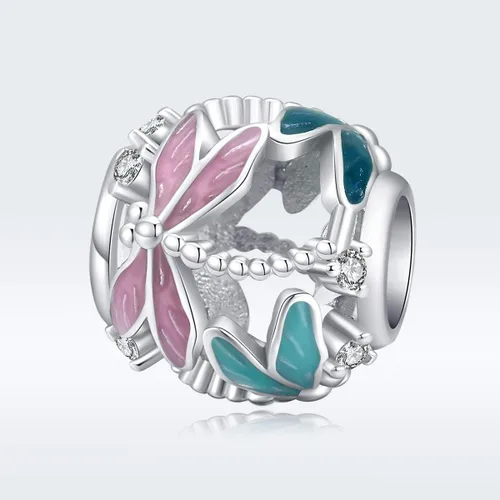 Vista 2 de Abalorio de cristal rosa con forma de gato de plata de ley 925 para cumpleaños, pájaro, sirena, unicornio, animal para pulseras