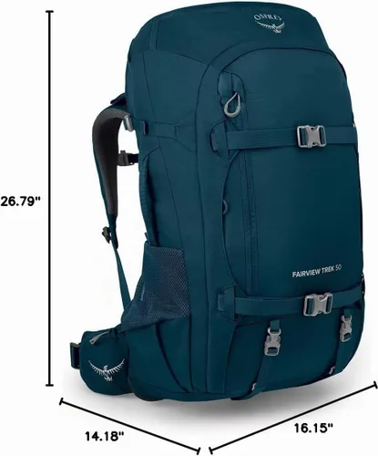 Vista 8 de Osprey Fairview Trek 50L Mochila de viaje para mujer, color azul jungla nocturna