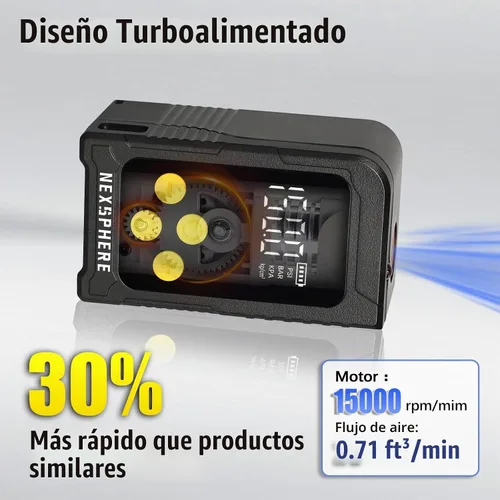 Vista 5 de Mini bomba de neumáticos para bicicleta, máximo 150 PSI, bomba de bicicleta de inflado rápido de 25 s con calibre, inflador eléctrico de neumáticos
