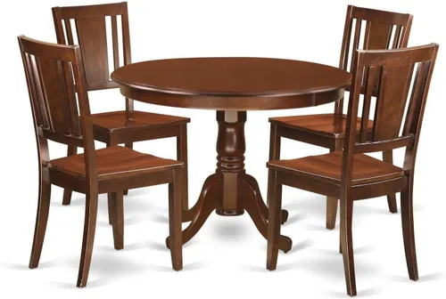 Vista 16 de HomeStock Juego de mesa de cocina de 5 piezas para 4 personas, incluye una mesa de comedor rectangular con hojas y 4 sillas Parson de tela de lino