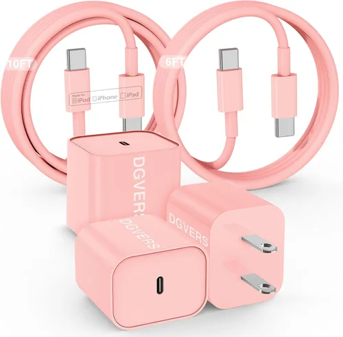 Vista 13 de Cargador rápido USBC de 20 W para iPhone 17 16 15 y cable de carga de 6/6/10 pies