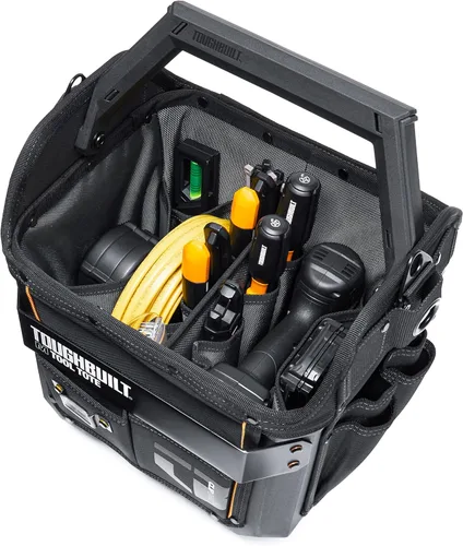 Vista 6 de ToughBuilt Serie ClipTech – Bolsa de herramientas de boca masiva de 12 pulgadas, bolsa de cuerpo duro de apertura amplia con 25 bolsillos, barra