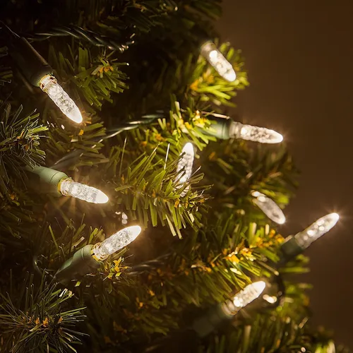 Vista 7 de 70 luces LED de Navidad M5 de color blanco cálido, cable verde de 24 pies para interiores y exteriores, mini cadena de grado comercial, iluminación