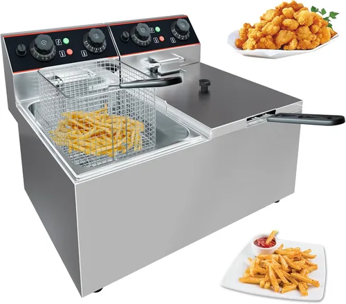 Vista 8 de GarveeHome Freidora comercial con canasta, 6.3 QT/6 L de acero inoxidable freidora eléctrica para encimera con control de temperatura