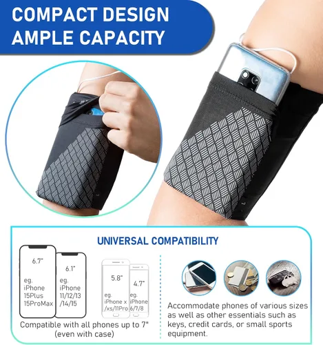Vista 5 de HiRui Brazalete deportivo universal para teléfono celular, brazalete para correr para entrenamiento de ejercicio, compatible con iPhone Negro