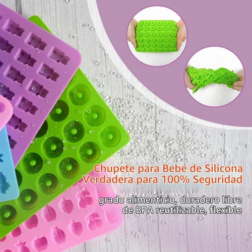 Vista 3 de Moldes de silicona para gomitas de oso, 32 unidades, molde antiadherente para dulces de chocolate, 18 formas para 327 dulces, con 4 goteros, cepillo