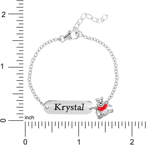 Vista 5 de Disney Winnie the Pooh - Pulsera personalizada de 5 pulgadas + 1 pulgada, pulsera con placa de identificación de plata de ley - Regalos de Winnie