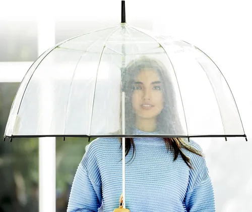 Vista 3 de ShedRain Bubble Umbrella See Through, Rain & Windproof Umbrella - Perfect for Weddings, Prom, Outdoor Events - Automatic Open, Flower Print