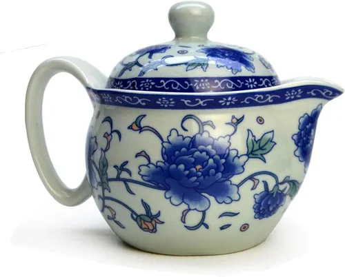 Vista 6 de Tetera 11.8 fl oz Azul y Blanco Flor Porcelana Tetera con Infusor Classic Water Pot (Flores mariposa)