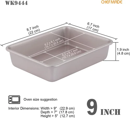 Vista 2 de CHEFMADE Bandeja para pastel rectangular de 8.7 pulgadas, utensilio de hornear antiadherente de fondo profundo para hornear en el horno (Oro champán)