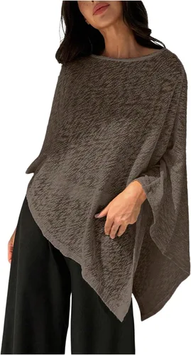 Vista 11 de MakeMeChic Ponchos para mujer, suéter de poncho transparente, chal, envolturas, cubrepiernas Negro