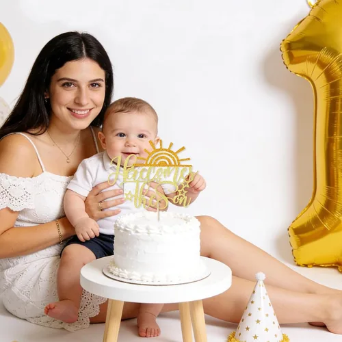 Vista 6 de Glitter Here Comes The Son - Decoración para pastel de primer cumpleaños para bebé, temática de sol, baby shower, suministros de decoración