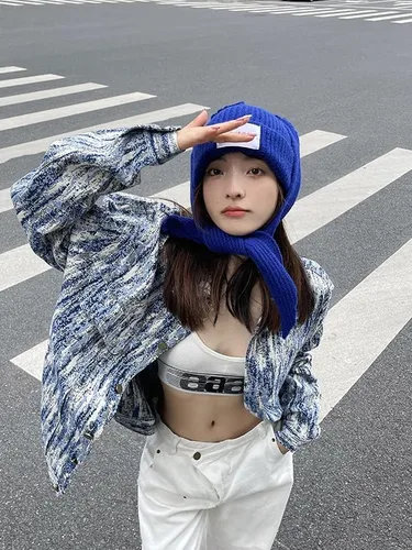 Vista 7 de Bonitos gorros para mujer, gorros para mujer, accesorios Y2K, gorros kawaii de ganchillo para mujer, orejas de conejo