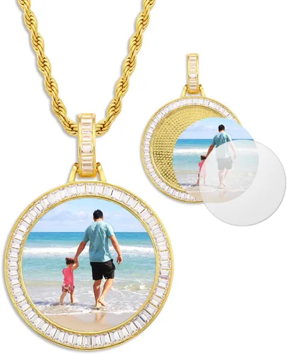 Vista 10 de YIMERAIRE Picture Necklace Personalized Photo Blank Pendants Charms Necklace Custom Picture Necklaces Round/Heart/Angel Wings Rhinestone Bezel