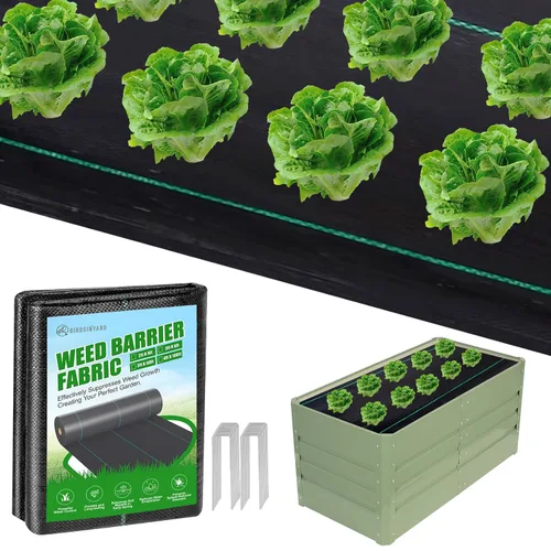 Vista 9 de Tela de barrera de malezas de 3 pies x 50 pies – 3.2 oz Premium Heavy Duty Weed Block cubierta del suelo con 20 clavijas de seguridad en forma de U