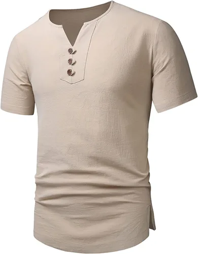 Vista 6 de Button Pocket Shirt Blouses for Men Stand Up Collar Solid T-Shirt Tees Short Sleeve Elegant Pullover Tops Streetwear
