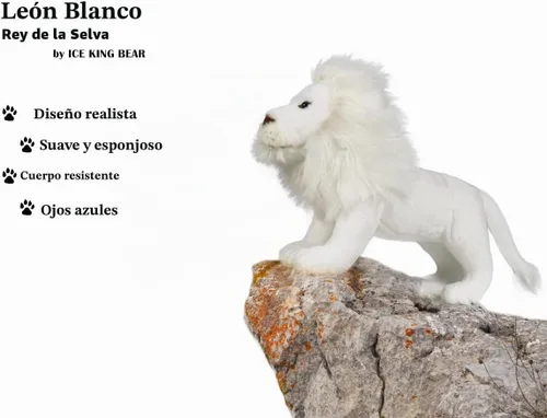 Vista 2 de Juguete de peluche realista de león blanco oso de rey hielo, 12 pulgadas de longitud