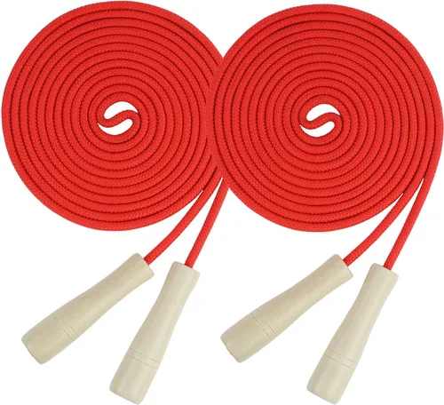 Vista 8 de Cuerda de saltar doble holandesa de 16 pies, 2 unidades, cuerda de saltar larga ajustable con mango de madera, cuerda de salto