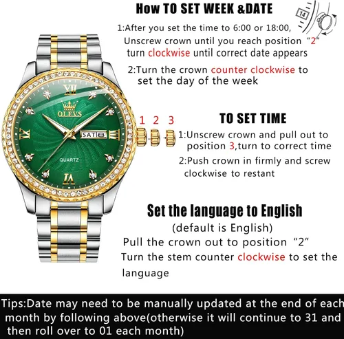 Vista 6 de OLEVS Men's Luxury Stainless Steel Watches, Big Face Gold Men Quartz Analog Watches Fashion 30M Waterproof Casual Wrist Watch with Day Date Diamond