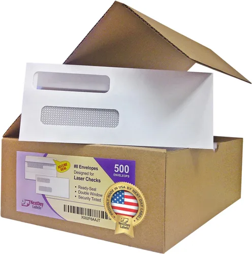 Vista 11 de NextDayLabels Sobres de doble ventana #8 – Paquete de 100 sobres de negocios listos para sellar con tinte de seguridad – Sobres autosellantes