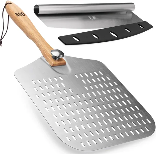 Vista 8 de Pala de Pizza Perforada de 12 x 14 Pulgadas. - Espátula de Metal de Aluminio para Parrilla con Mango Plegable. Accesorios y Herramientas para Horno