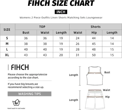 Vista 6 de FIHCH Conjunto de 2 piezas de lino para mujer, conjunto casual de 2 piezas, camiseta sin mangas, pantalones cortos con cordón, bolsillos, conjunto