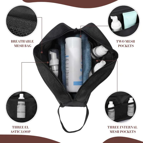 Vista 4 de Sweetude Neceser de 9 piezas para hombres y mujeres, resistente al agua, bolsa de afeitado plegable, bolsa de viaje para cosméticos, organizador