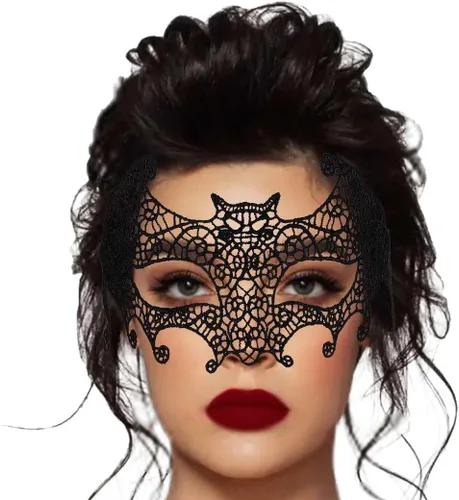Vista 8 de Nicute Máscara de encaje para mascarada, máscaras negras de Halloween para mujer