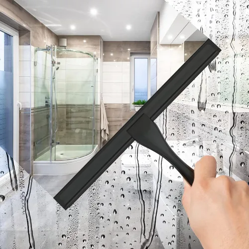 Vista 3 de Escobilla de ducha multiusos de acero inoxidable para puertas de ducha con 2 ganchos adhesivos, herramienta de limpieza de baño, escobilla de espejo