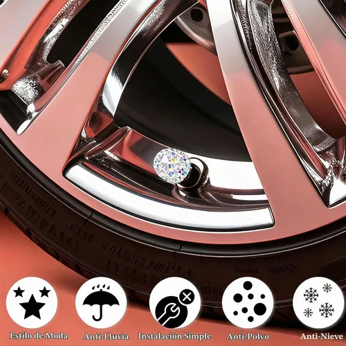 Vista 5 de 4 tapas de válvula de vástago de neumático de diamantes de cristal brillante, a prueba de polvo, tapas universales para válvulas de neumáticos