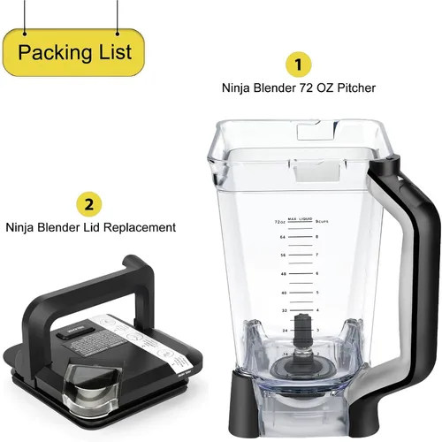 Vista 7 de Piezas de repuesto Ninja Blender, jarra de 72 onzas con tapa de bloqueo, vasos de licuadora Ninja Blenders compatibles con BL610, BL610BRN, BL610C