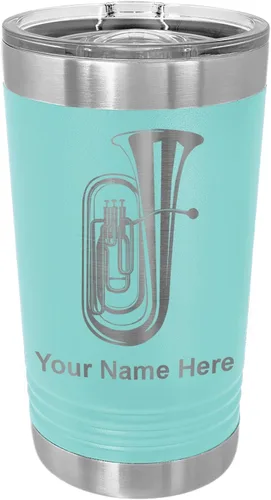 Vista 19 de LaserGram Vaso de pinta aislado al vacío de 16 onzas, tuba, grabado personalizado incluido (negro) Engraved Gift for Tuba Players, Vacuum