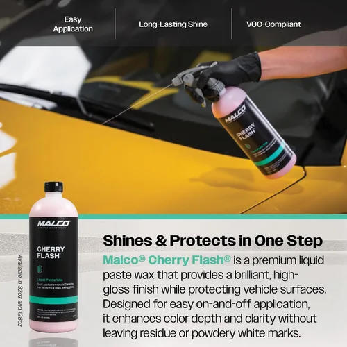 Vista 6 de Malco Cherry Flash - Cera de pasta líquida para autos – Protege y dale brillo a tu vehículo/La forma más fácil de encerar manualmente tu auto/Brillo